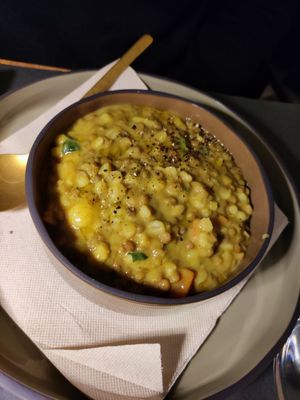 Zuppa di lenticchie, orzo, spinacino e latte di cocco at FITO - Ristorante Vegetale e Cocktail Bar Botanico in Castiglioncello