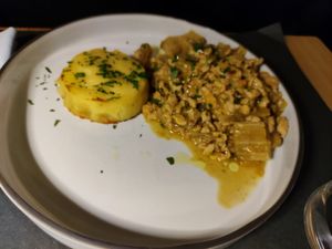 Bocconcini di soia in umido con cardi con tortino di patate e limone at FITO - Ristorante Vegetale e Cocktail Bar Botanico in Castiglioncello