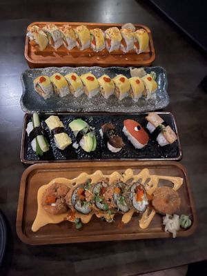 We had to try everything! Crunchy roll is SO yummy  at Nori in Austin