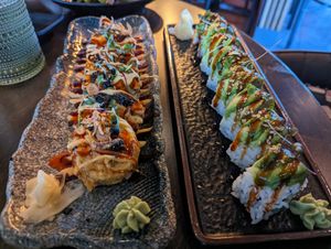 Volcano and Spider Rolls. at Nori in Austin