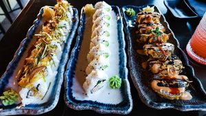 Shiitake Roll, California Roll, & Volcano Roll at Nori in Austin