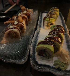 Spider roll (left) and dragon roll (right—our fav)  at Nori in Austin