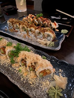 Spicy Toona (Front), Shiitake (Middle) and Dragon (Rear)Rolls  at Nori in Austin