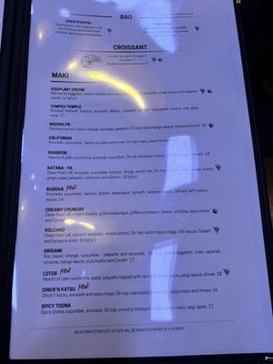 Menu R  at Nori in Austin