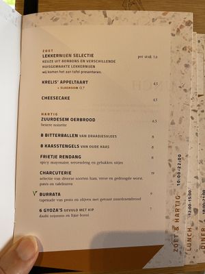 Menu  at Restaurant Krelis in Uitgeest