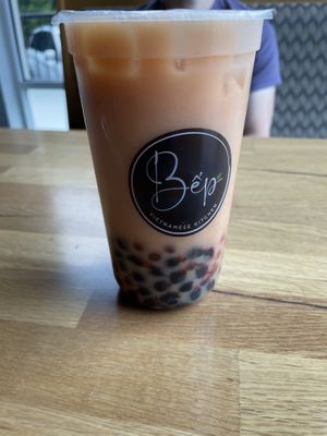 Strawberry milk tea with oat milk  at Bep Vietnamese Kitchen in Holly Springs