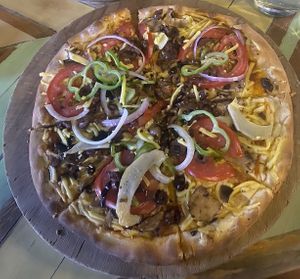 Pizza Vegetaria with vegan cheese  at Pizza Mia in Larnaca