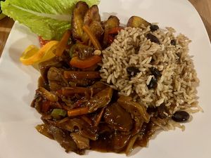 Jackfruit pulled pork dish   at Kool Runnings Jamaican Restaurant in Inverness