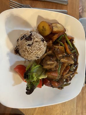 Vegan stewed pulled pork   at Kool Runnings Jamaican Restaurant in Inverness