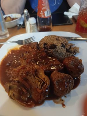 Vegan kebab with rice and peas at Kool Runnings Jamaican Restaurant in Inverness