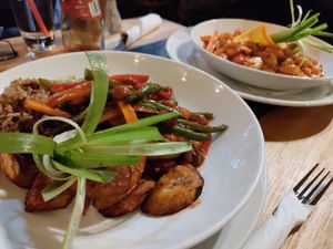 Stuffed cho cho and ital stew with gnocchi at Kool Runnings Jamaican Restaurant in Inverness