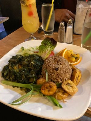 vegan callaloo and okra dish at Kool Runnings Jamaican Restaurant in Inverness