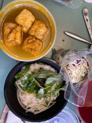 Spicy vegan beef pork noodle soup, takeout style  at  Viet Quan in San Francisco