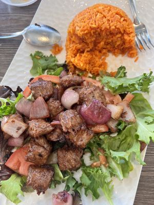 Veggie steak and tomato ricee  at  Viet Quan in San Francisco