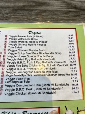 Menu  at  Viet Quan in San Francisco