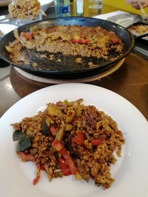 Paella plated at Puerto Limon in Palafrugell