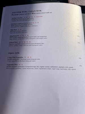 Menu with vegan options  at Tatakii Asian in Oslo