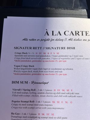 Menu with vegan options  at Tatakii Asian in Oslo