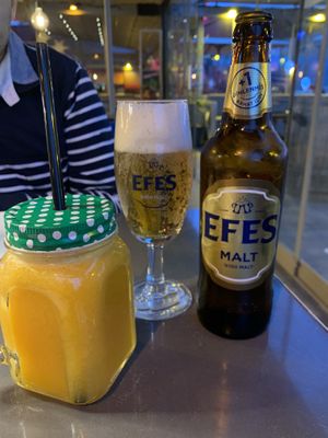 Vegan beer & fresh orange juice   at Karen Brasserie in Mugla