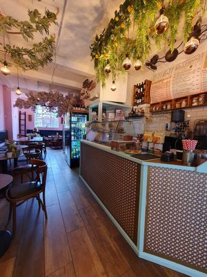 Interior at Elie's Cafe in North London