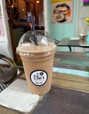 vegan iced cappuccino   at Elie's Cafe in North London