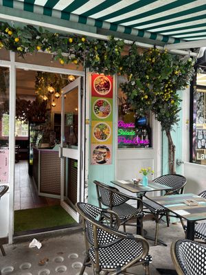 outside   at Elie's Cafe in North London