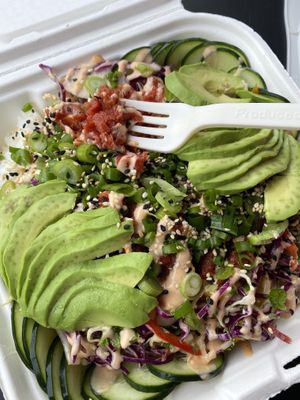 Paso ‘Poke’ bowl.  Delicious with tuna made of tomato.  It is a room temp bowl.   at Soto's True Earth Market in Cambria