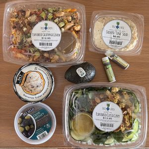 A little buffet of delicious bites, plus vegan chapstick  at Soto's True Earth Market in Cambria