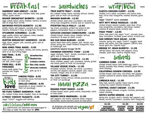 Our Menu. Breakfast served all day! Kitchen hours 9am to 5pm daily. at Soto's True Earth Market in Cambria