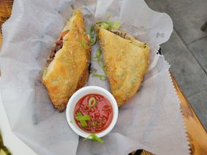 Chinese scallion pancakes stuffed with mushrooms at Abroad in Orleans