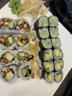Peanut avocado, cucumber, and avocado rolls   at Shiki in Kennewick