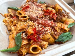Spicy “Wild Boar” Ragu Rigatoni. at Fair Game in Austin