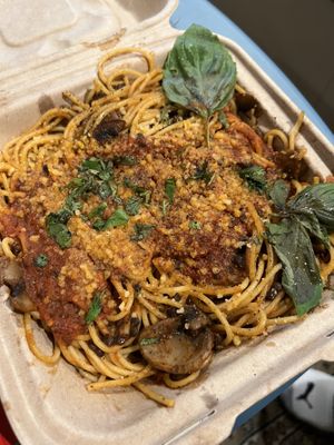 Bolognese subbed mushroom lentil “meat"  at Fair Game in Austin