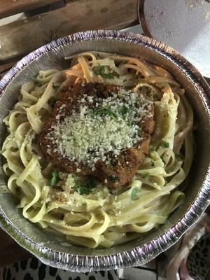 Chikn fettuccine alfredooooo. So good. Could’ve been three meals, but it’s so good that it made two 🙈  at Fair Game in Austin