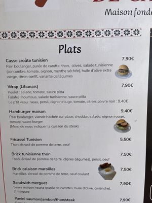 Menu with falafel wrap  at Le Tunisien de Calais in Calais
