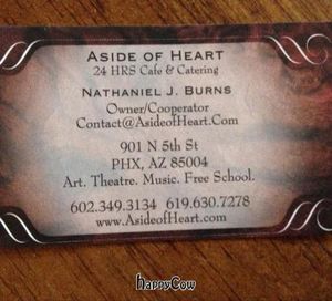 business card at Aside of Heart in Phoenix