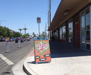 Aside of Heart sign on the SE corner of Roosevelt and 5th at Aside of Heart in Phoenix