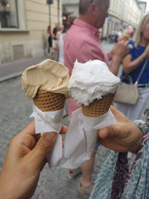 salty caramel + coconut at Lodziarnia Rinella Gelato in Krakow