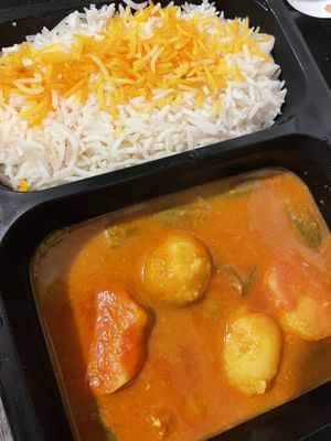 Kohresheta Bamyeh (Potatoes and okra pods with tomato and saffron sauce) - Persia Restaurant, Bremerhaven  at Persia Restaurant in Bremerhaven
