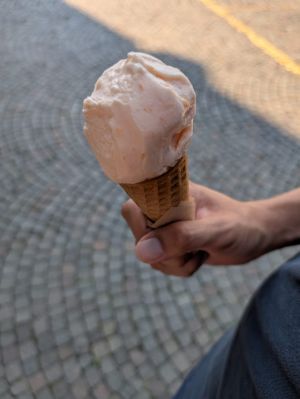 Ice cream Melone in vegan cone at Gelateria Oltrè in Portogruaro