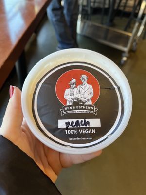 Peach cream cheese…eh.  at Ben & Esther's Vegan Jewish Deli in Oceanside