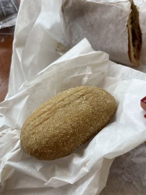 Knish. Good, not sure why served w/mustard.   at Ben & Esther's Vegan Jewish Deli in Oceanside