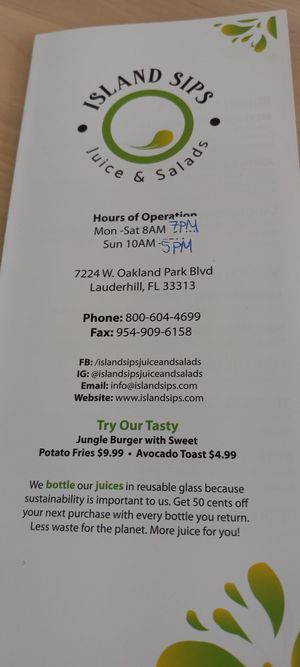 Info at Island Sips Juice & Salads in Lauderhill