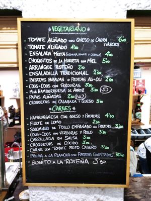 Vegetarian menu at Los Pinos in Rota
