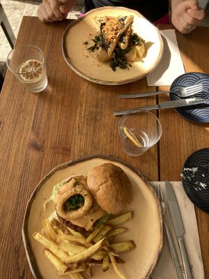 Main dish, Green Burger and Tofu a Lagareiro  at The Green Affair in Cascais