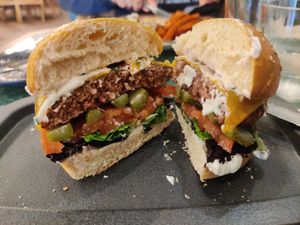 Vegan Hamburger "Cascais". It's super crazy how much it taste like meat 😳 at The Green Affair in Cascais