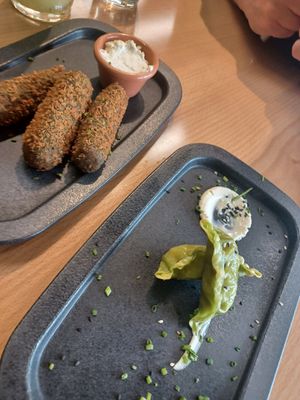 Spibach croquettes and gyozas (as part of lunch menu) at The Green Affair in Cascais