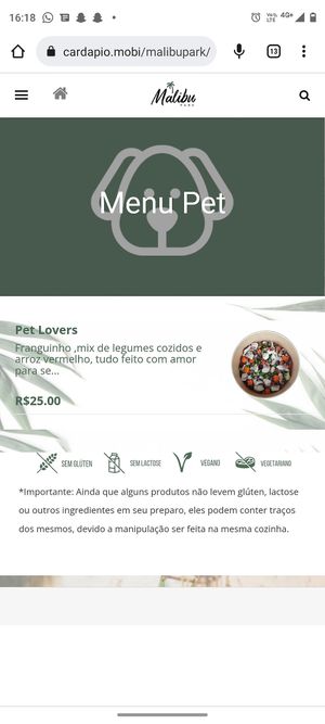 Cardápio pets at Malibu Park - Vila Madalena in Sao Paulo