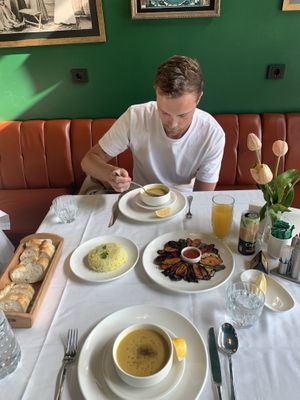 Lentil soup, grilled veggies and saffron rice   at Restaurant Safran in Konya