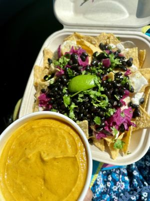 Nachos, queso on side  at Rootbound in Sisters